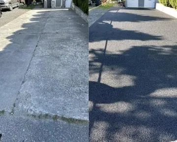 Before and after of Jennifer's resurfaced concrete driveway