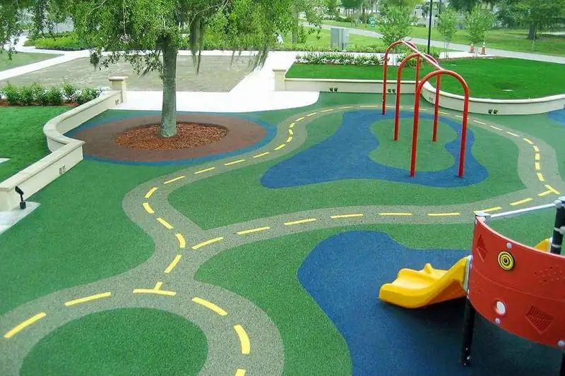 Long-standing rubber paved driveway showing decades of durability