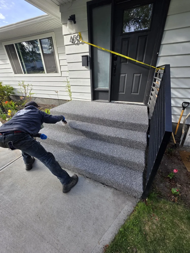Custom blend rubber front steps installation
